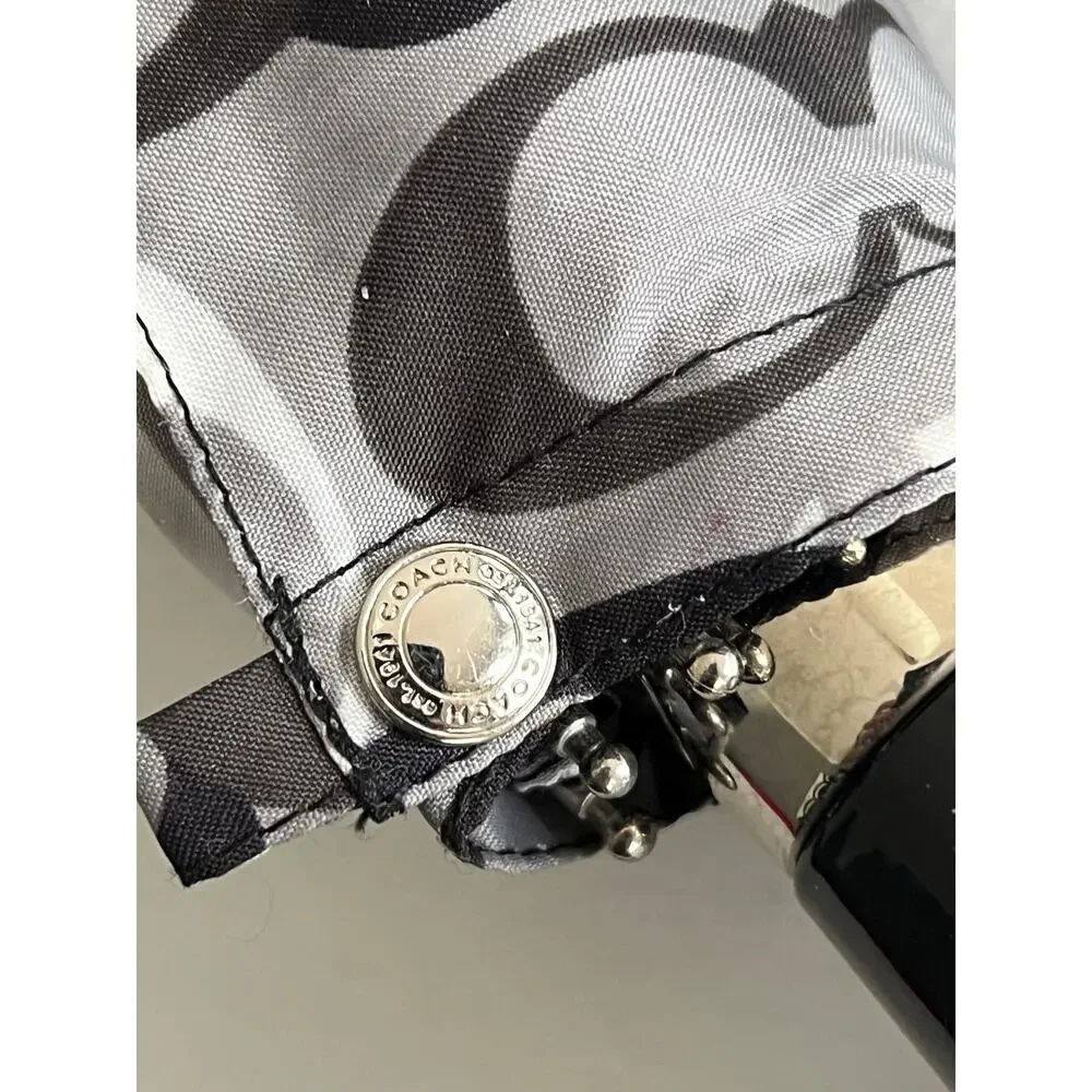 COACH Signature C Logo Compact Umbrella Gray Black White NWT